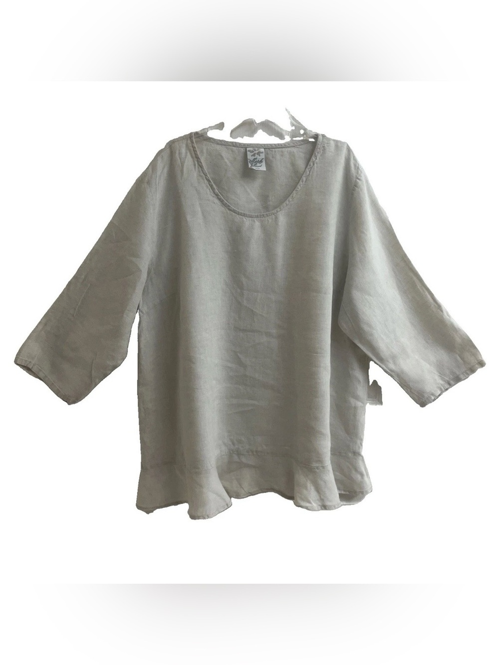 Match Point Womens Size XL Blouse Cream Ivory Linen Top  3/4 Sleeve Langenlook